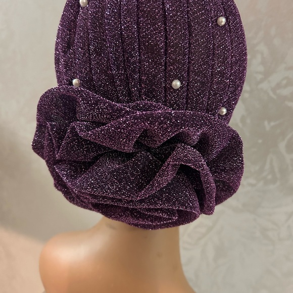 Purple knit turban head scarf - Picture 3 of 4